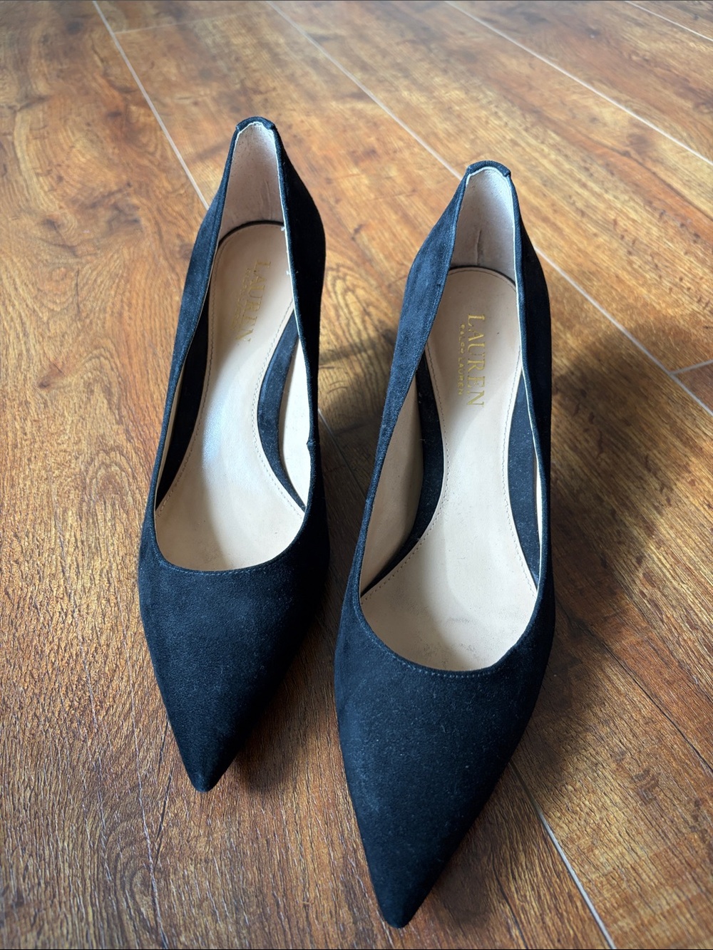 Ralph Lauren Black Suede Pointed-Toe Pumps